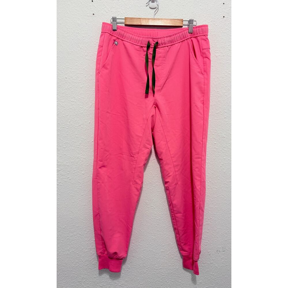 Figs Women's Hot Pink Track Joggers with green Drawstring